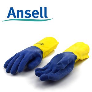 安思尔2245双色橡胶实验室化学品防护手套 耐酸碱家用劳保手套